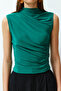 Green Zero Sleeve Gathered Body Fitted Flexible Knitted Blouse TWOSS24BZ00486 - 4