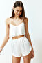 Bride/Bridal Beyaz Dantelli İp Askılı Crop Saten Şortlu Dokuma Pijama Takımı THMSS22PT0264 - 5