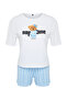 Kadın Beyaz %100 Pamuklu Ayıcıklı Çizgili Şortlu Örme Pijama Takımı THMSS24PT00175 - 8