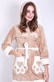 Women's Hooded Embroidered Zippered Bamboo Short Dressing Gown - 3