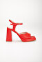 women's pointed platform high thick heeled red evening shoes - 4
