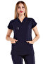 Navy Blue Lycra Thick Fabric Scrubs Doctor Nurse Jersey Bat Sleeve Surgical Suit - 2