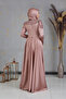 Front Sequin Bead Embroidered Bersu Hijab Evening Dress Mink - 4