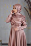Front Sequin Bead Embroidered Bersu Hijab Evening Dress Mink - 3