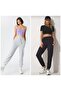 2-Piece Jogger Sweatpants Black and Gray Rubber Leg High Waist - 3
