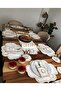 Başak Cream Gold 12-Person 37 Piece Tablecloth Runner Set Embroidered Leather Dining Presentation Set