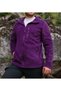 Purple Color Single Robe Three Pocket Zippered Fleece Cardigan - 2