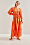 Women's Orange Modest Three-Layer Flared Linen Ayrobin Hijab Dress 60151009 - 4