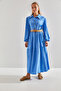 Women's Blue Modest Belted Knitted Hijab Dress 60151015 - 3