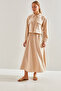 Women's Beige Modest Skirted Top and Bottom Hijab Set 60151016 - 4