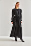 Women's Black Modest Three-Layer Flared Ayrobin Fabric Hijab Dress 60151005 - 4
