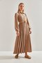 Women's Beige Modest Belted Knitted Hijab Dress 60151015 - 5
