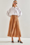 Women's Camel Elastic Waist Flared Skirt 60151019