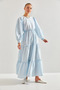 Women's White Blue Modest Three Layered Flared Linen Ayrobin Hijab Dress 60151010 - 2