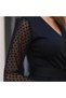 Women's Long Sleeve V Neck Sleeves Polka Dot Waist Belted Midi Crepe Dress - 4
