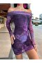 DOUBLE-BREASTED COLLAR DIGITAL PRINT LONG SLEEVE TULLE DRESS