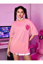 T-Shirt - Printed Oversize Crew Neck Short Sleeve Pink T-Shirt - 3