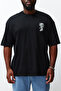 Black Plus Size Oversize Fit Cotton T-Shirt with Far East Graphic Print TMNSS24BF00032 - 5