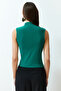 Green Zero Sleeve Gathered Body Fitted Flexible Knitted Blouse TWOSS24BZ00486 - 6