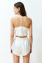 Bride/Bridal Beyaz Dantelli İp Askılı Crop Saten Şortlu Dokuma Pijama Takımı THMSS22PT0264 - 10