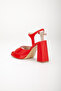 women's pointed platform high thick heeled red evening shoes - 5