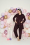 Mauve 3-Piece Maternity Short Sleeve Buttoned Lace Robe Pajama Set - 3