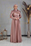 Front Sequin Bead Embroidered Bersu Hijab Evening Dress Mink - 2