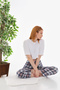 Plaid Printed Cotton Unisex Pajama Bottoms Blue Striped - 5