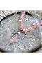 Pink Quartz Stone Broken Stone Necklace with Nail Cut End