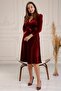 Double Breasted Collar Belted Velvet Watermelon Sleeve Dress 5006 Claret Red - 3