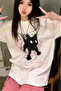 Oversize White Unisex Scared Cat Y2K T-Shirt