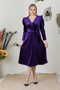 Double Breasted Collar Belted Velvet Watermelon Sleeve Dress 5006 Purple - 7