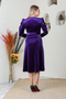 Double Breasted Collar Belted Velvet Watermelon Sleeve Dress 5006 Purple - 3