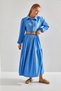 Women's Blue Modest Belted Knitted Hijab Dress 60151015 - 2