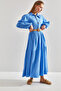 Women's Blue Modest Belted Knitted Hijab Dress 60151015 - 5