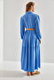 Women's Blue Modest Belted Knitted Hijab Dress 60151015 - 6