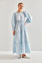Women's White Blue Modest Three Layered Flared Linen Ayrobin Hijab Dress 60151010 - 6