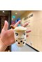 Imported luxury cute fluffy plush milkshake beverage bottle hanging keychain stress ball beige cream white