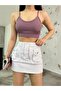 Women's Rope Strap Knitted Crop Top Blouse with Ribbed Pads - 6