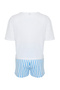 Kadın Beyaz %100 Pamuklu Ayıcıklı Çizgili Şortlu Örme Pijama Takımı THMSS24PT00175 - 9