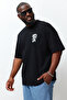 Black Plus Size Oversize Fit Cotton T-Shirt with Far East Graphic Print TMNSS24BF00032 - 2