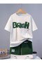 brigh printed white-green children's bottom set with shorts