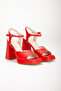 women's pointed platform high thick heeled red evening shoes - 3