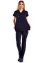 Navy Blue Lycra Thick Fabric Scrubs Doctor Nurse Jersey Bat Sleeve Surgical Suit - 5