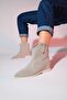 LOIVOS Beige Suede Genuine Leather Perforated Women's Hidden Heel Summer Boots