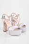 Women's Hanna Silver Satin Stone Platform Heeled Shoes - 5