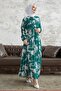 Diva Collar Belted Pleated Chiffon Dress - Emerald Green