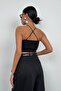 Women's Black Window Detail Corded Fabric Cropped Blouse 24S50012 - 6