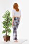Plaid Printed Cotton Unisex Pajama Bottoms Blue Striped - 4