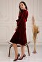Double Breasted Collar Belted Velvet Watermelon Sleeve Dress 5006 Claret Red - 5